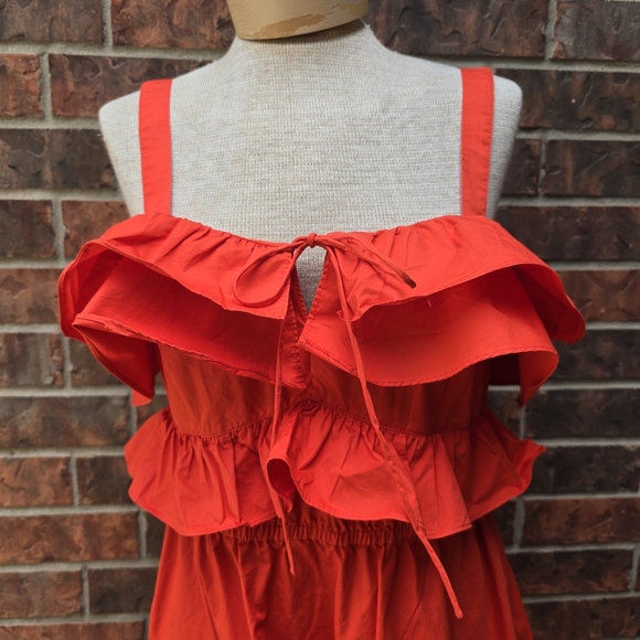 Jason Wu Red Fire Ruffled A-Line Sleeveless Square Neck Midi Dress Size 10 - Picture 6 of 13